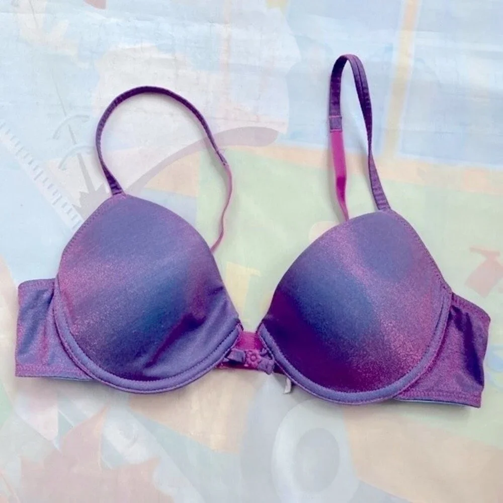 Lily Of France Vintage Push Up Underwire Bra -Lilac Metallic Sparkle Size 36B